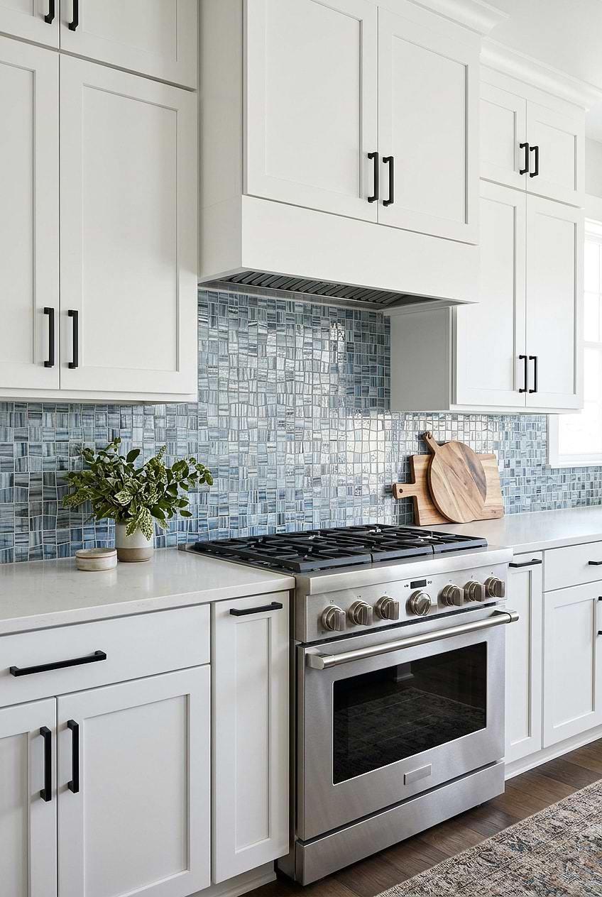 Blue Hand Painted Glass Mosaic BA5515