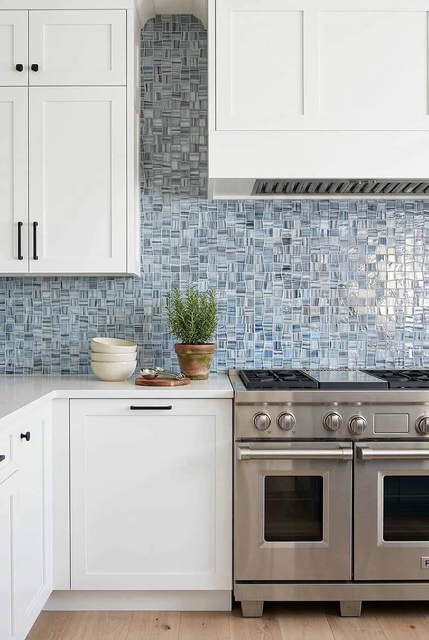 Blue Hand Painted Glass Mosaic Backsplash BA5515