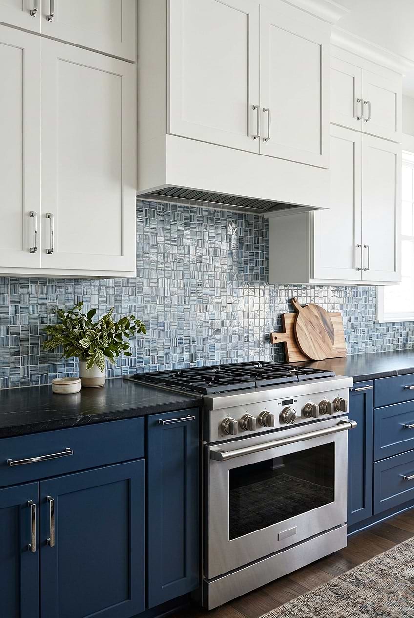 Blue Hand Painted Glass Mosaic Kitchen Tile BA5515