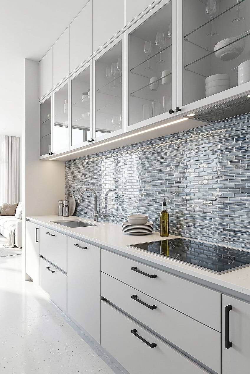 Blue Hand Painted Glass Subway Backsplash BA5516
