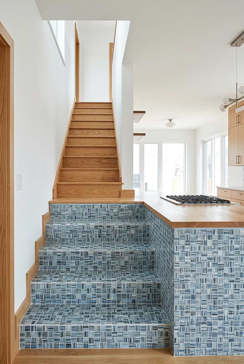 Blue Hand Painted Glass Tile Staircase BA5515