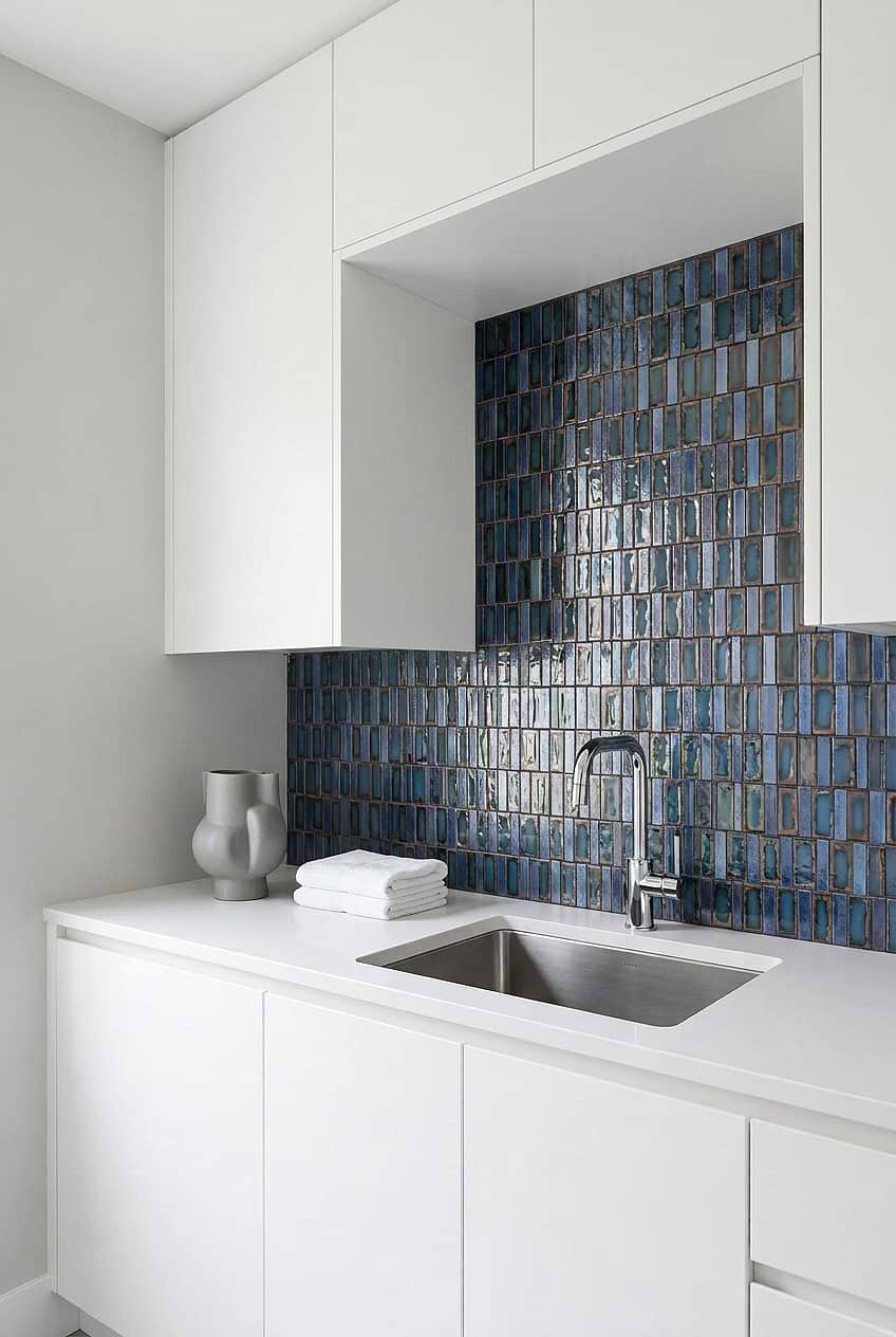 Blue Rustic Glass Laundry Room Backsplash BA6204