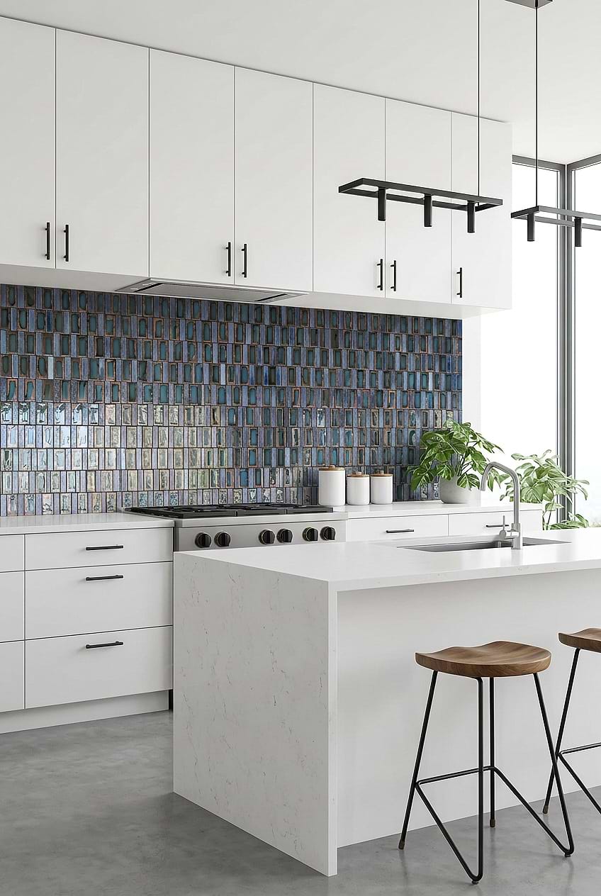 Blue Rustic Glass Mosaic Kitchen Backsplash BA6204