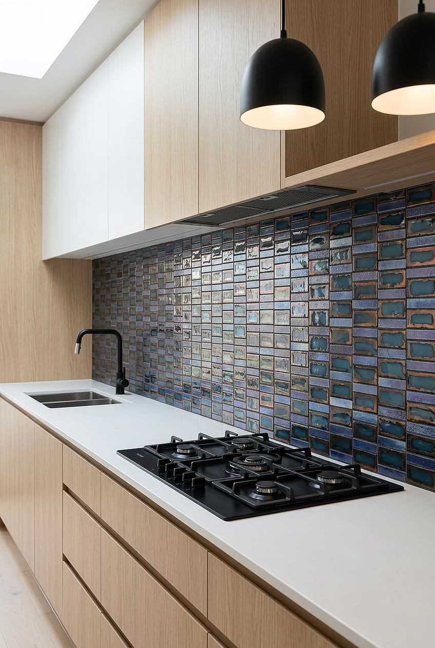 Blue Rustic Glass Mosaic Scandinavian Kitchen BA6204