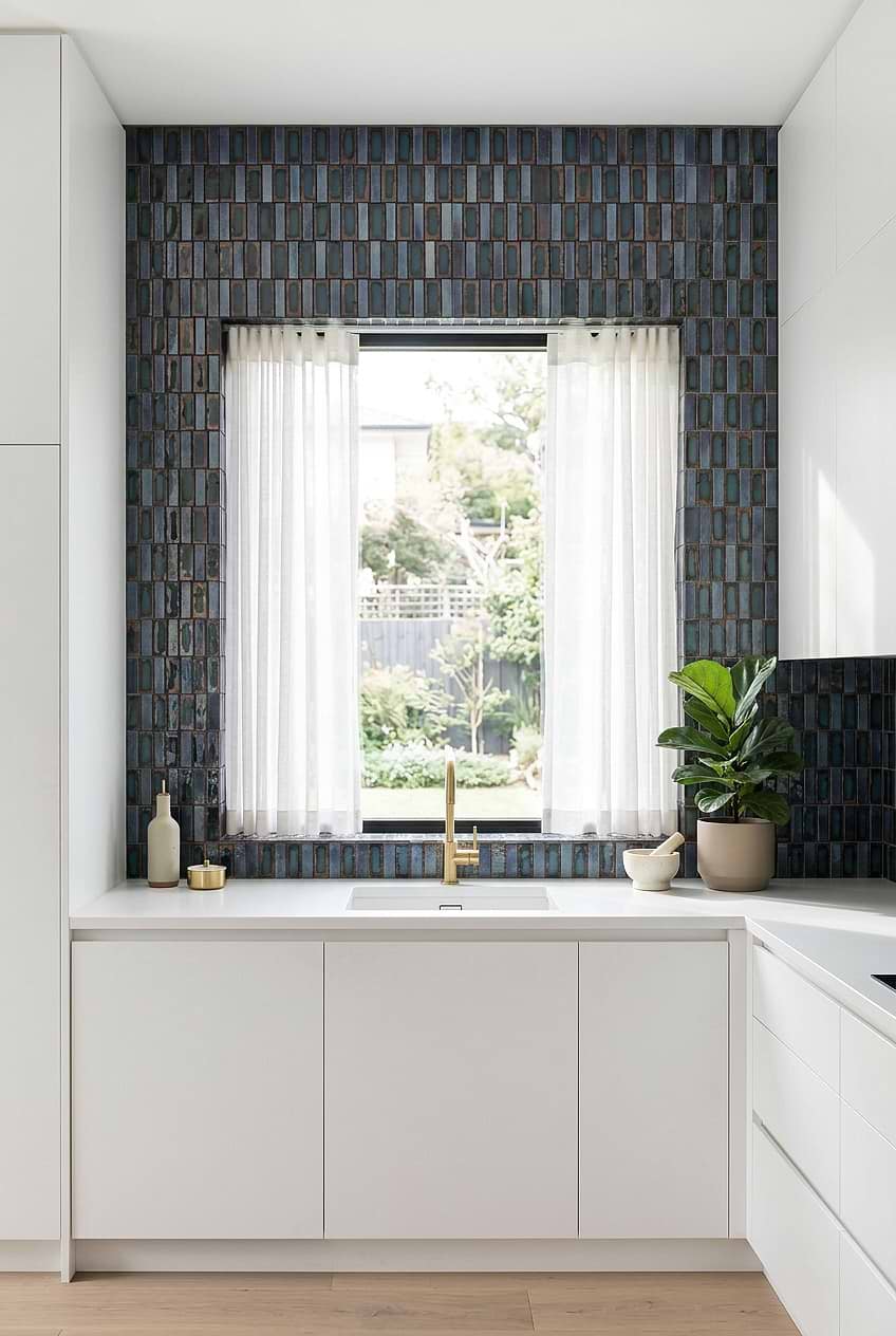 Blue Rustic Glass Window Backsplash BA6204