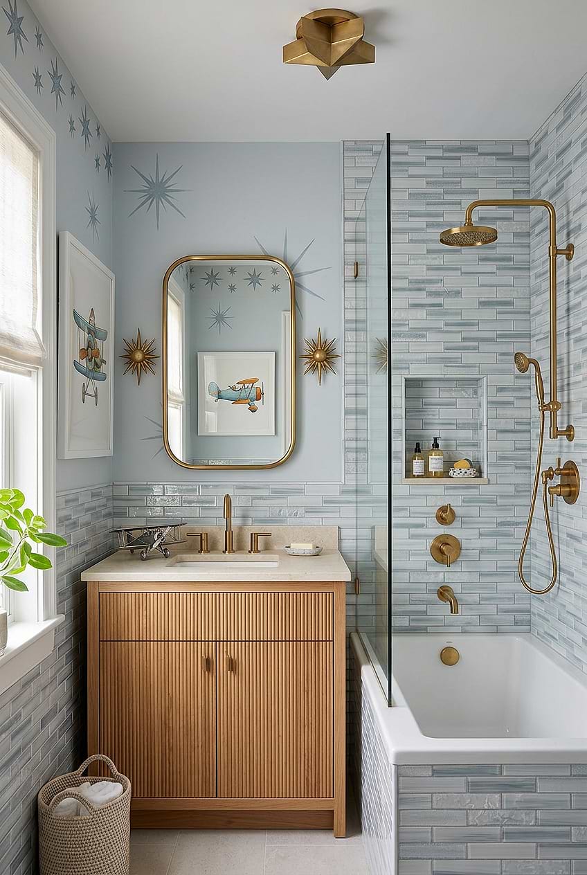 Blue Textured Glass Boys Bathroom Tile BA5507 LOT A