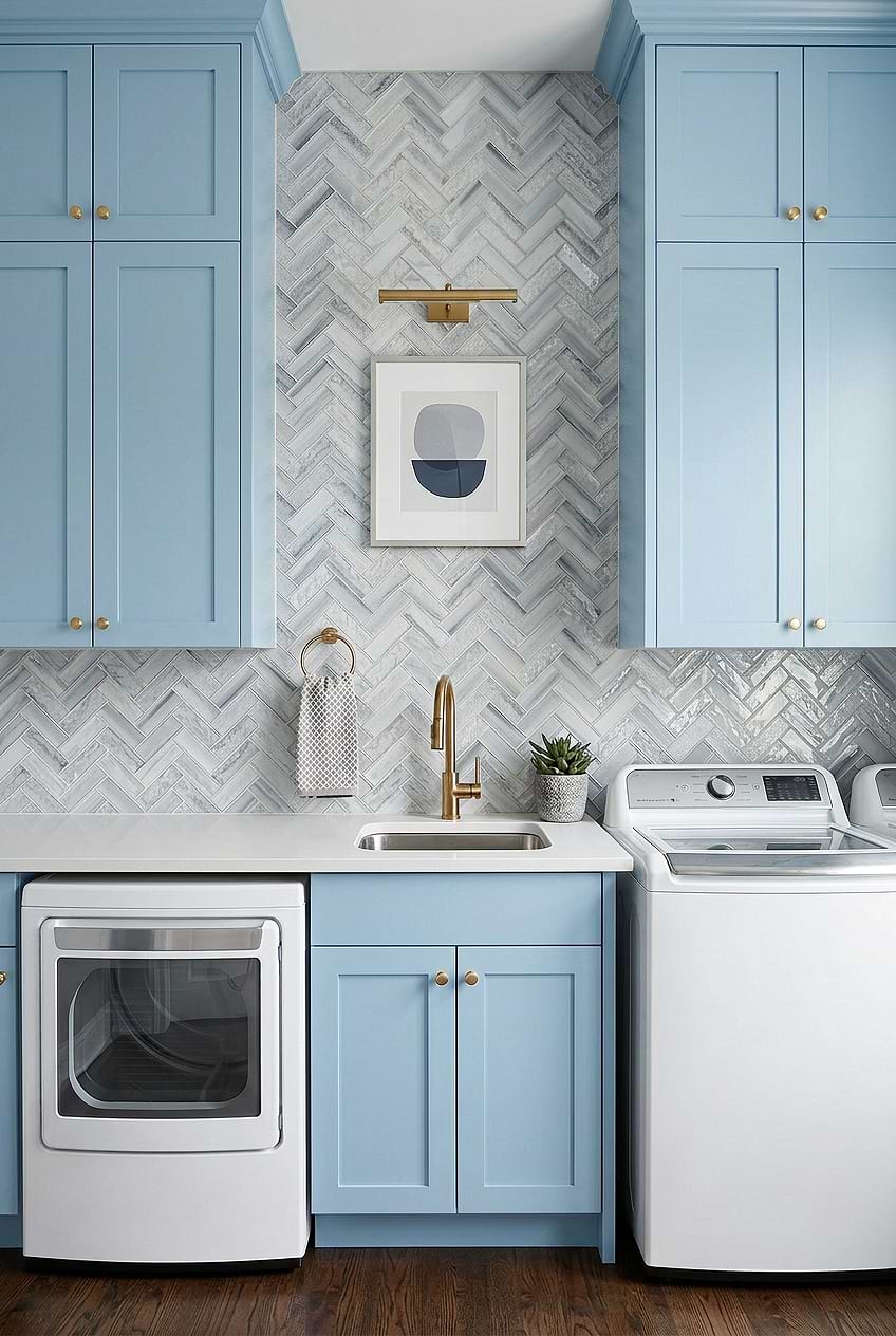 Blue Textured Herringbone Laundry Tile BA5507 LOT A