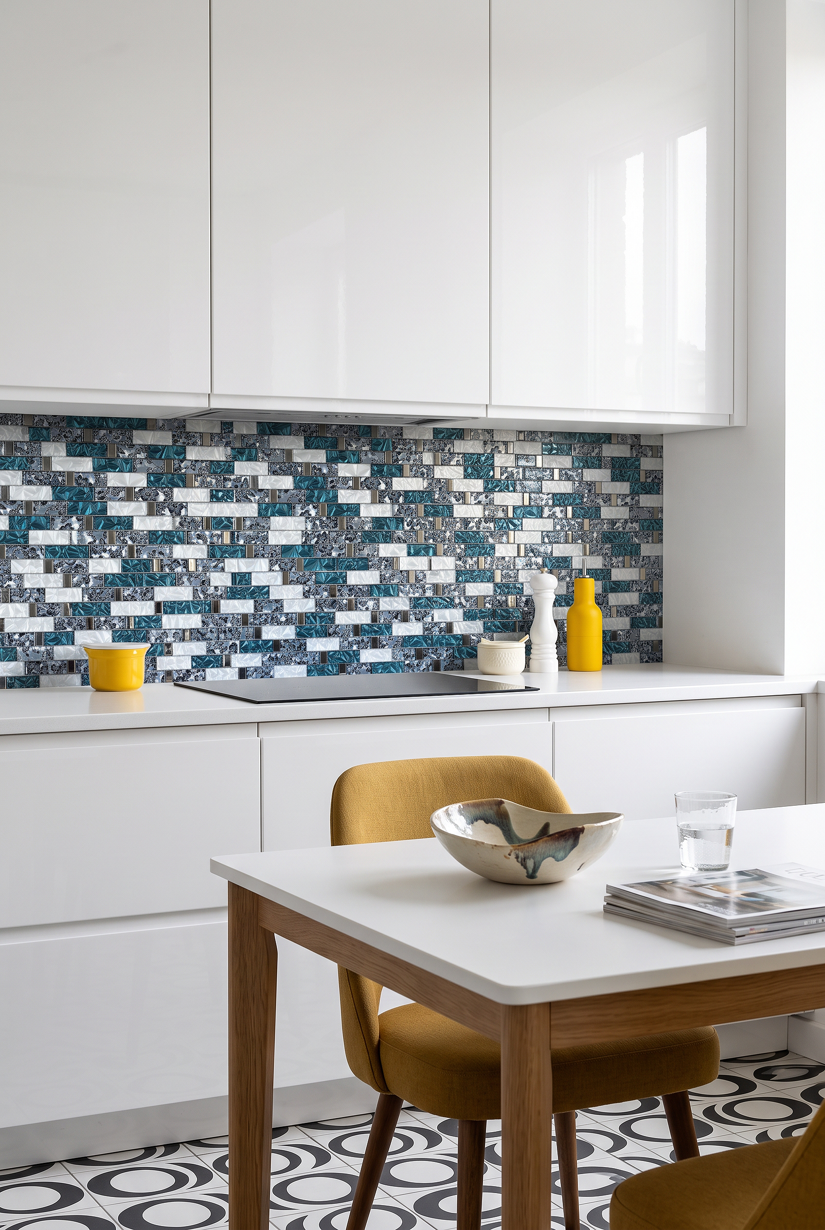 Blue White Glass Mosaic Kitchen Backsplash BA8011