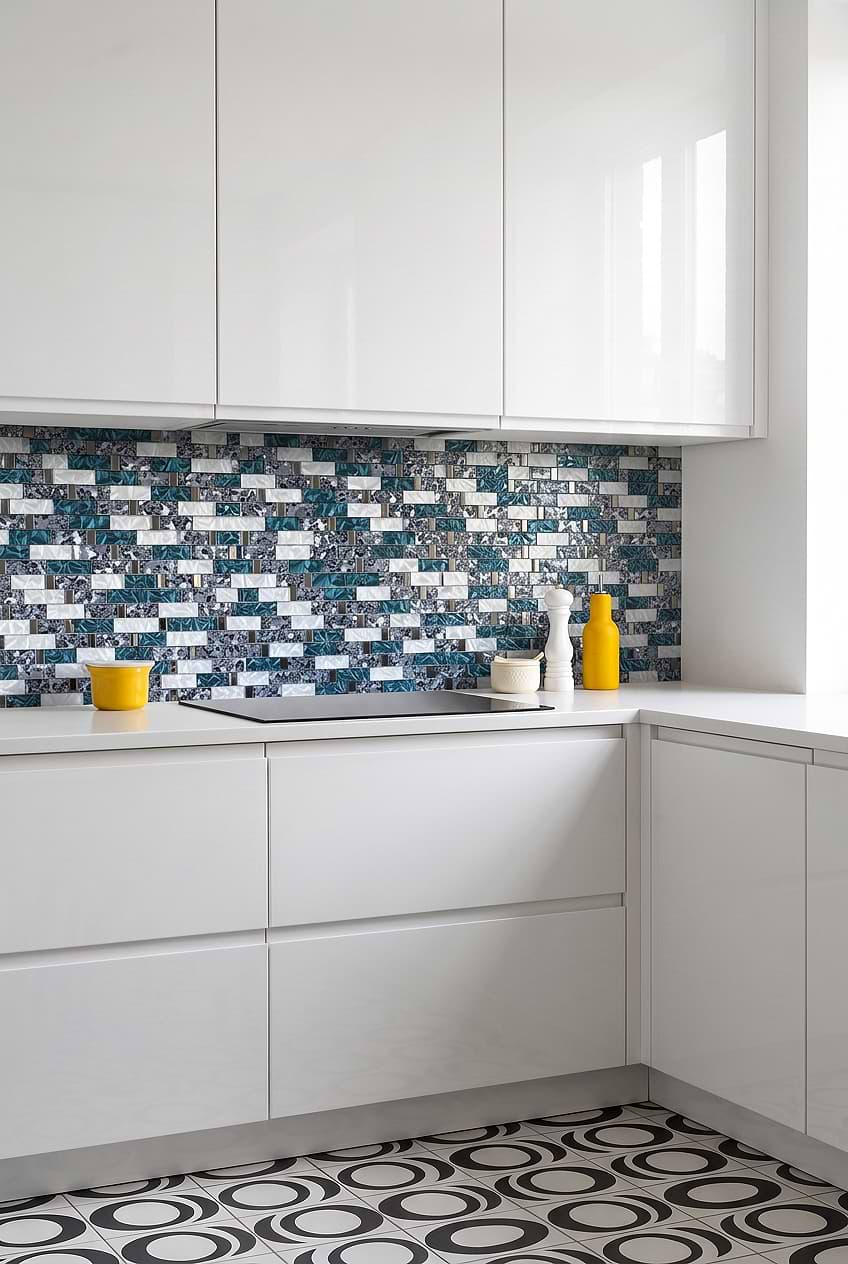 Blue White Glass Mosaic Kitchen Backsplash BA8011