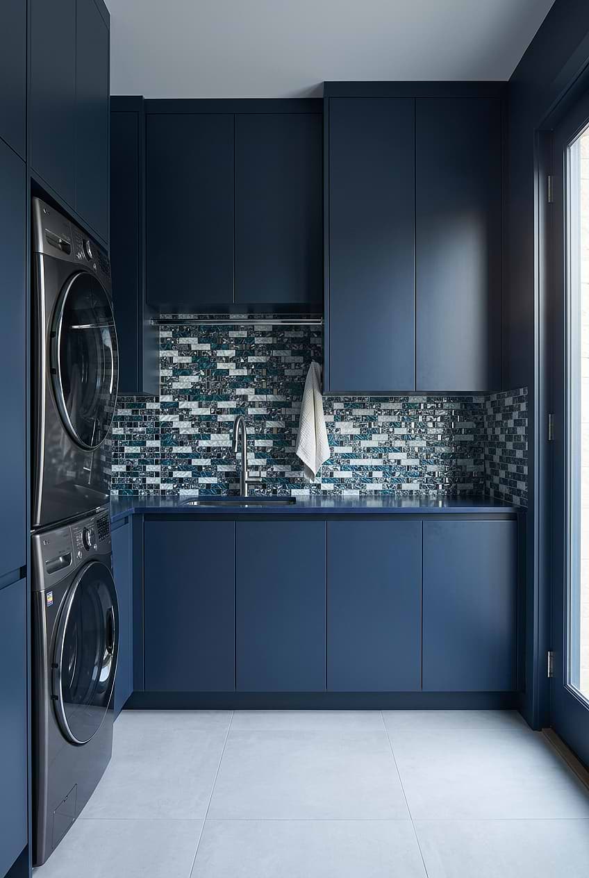Blue White Glass Subway Laundry Backsplash BA8011