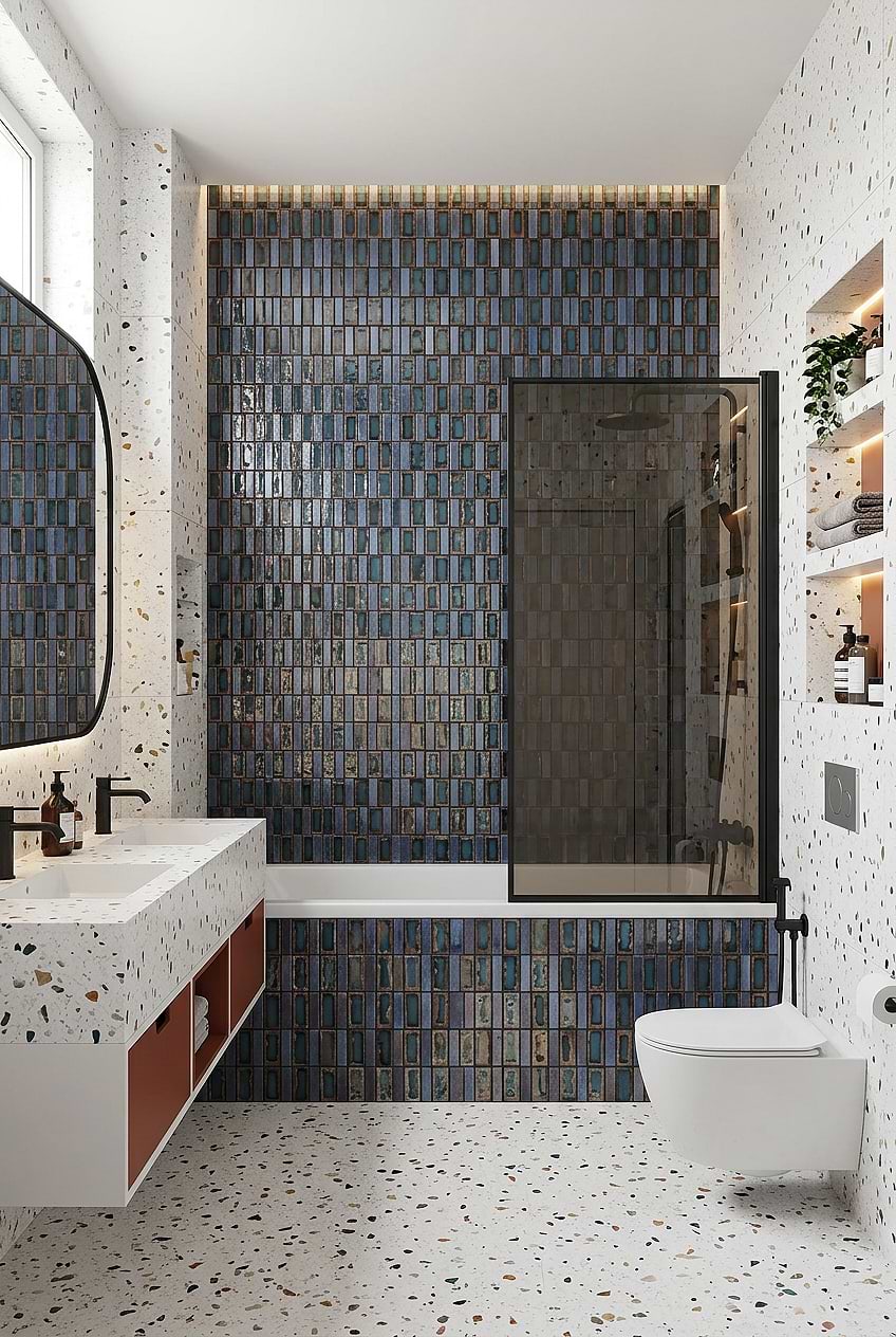 Boys Bathroom Ideas with Blue Rustic Glass Mosaic BA6204