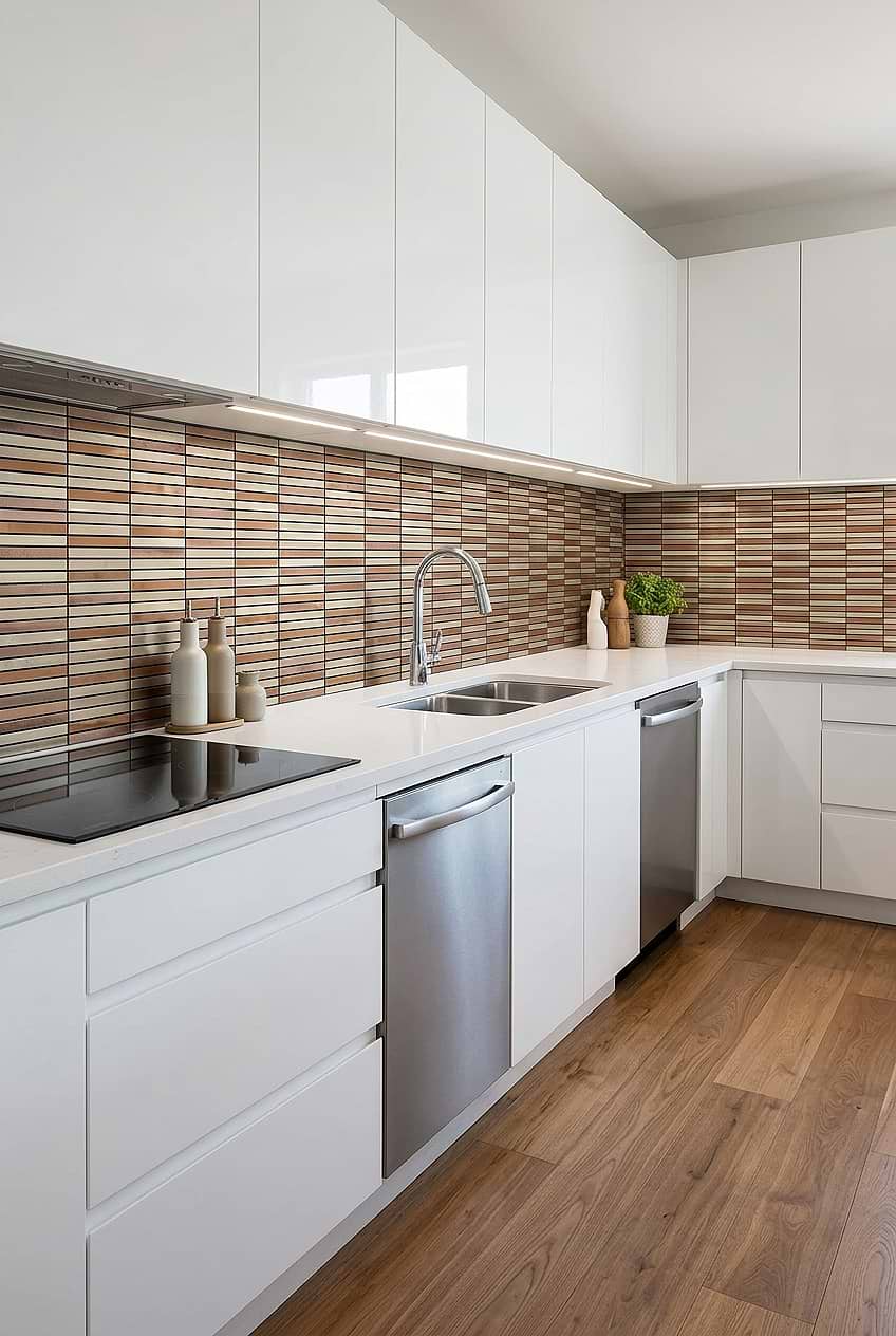 Brown Beige Copper Linear Metal Mosaic BA1116
