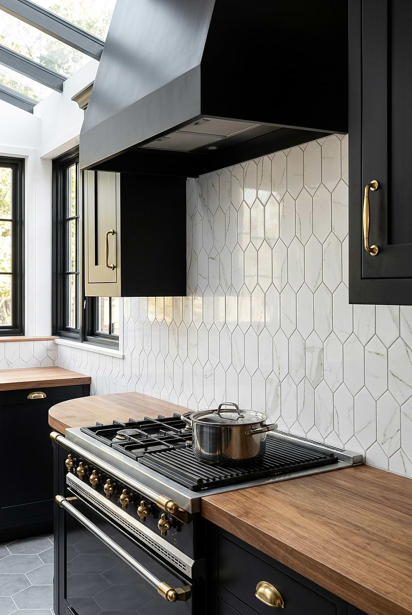 Calacatta Glass Picket Mosaic Tile Backsplash BA6702