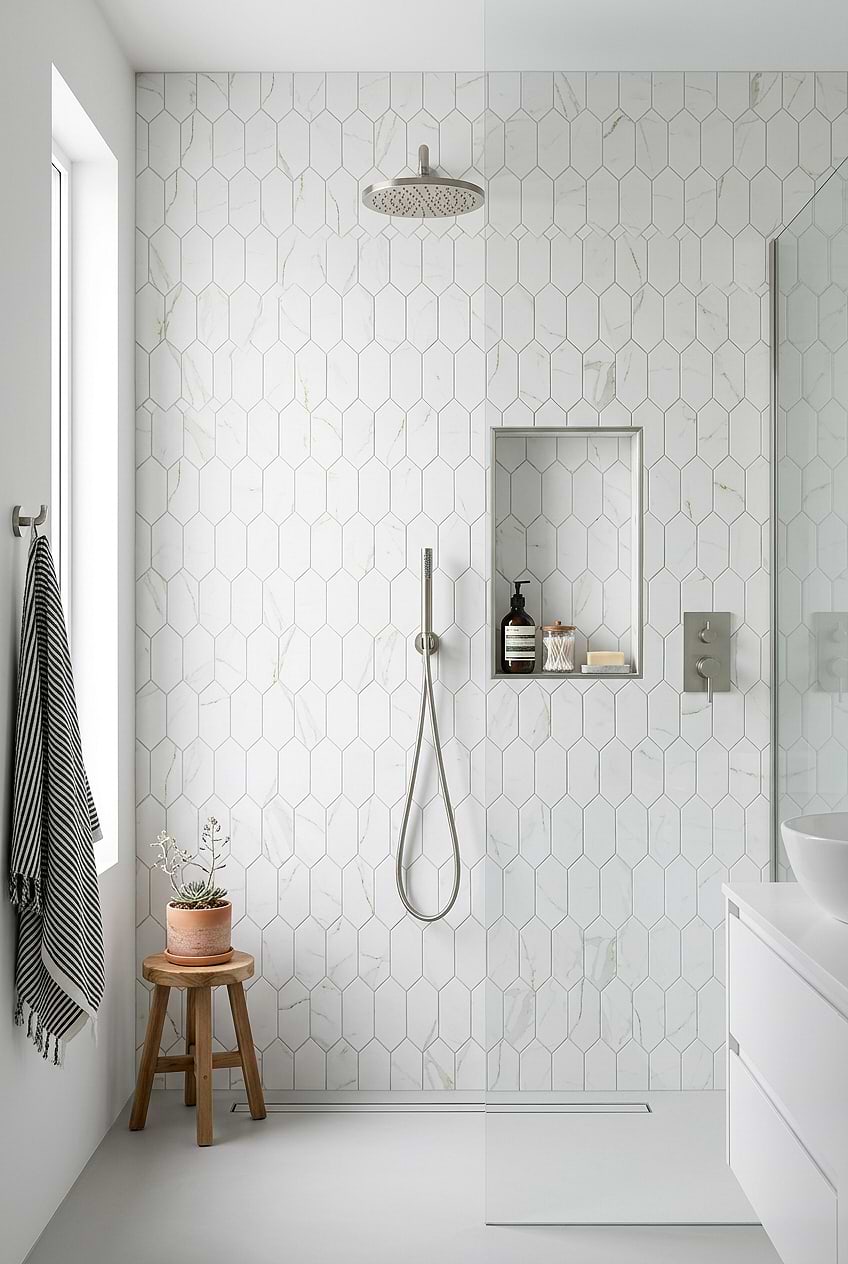 Calacatta Gold Picket Glass Shower Tile BA6702