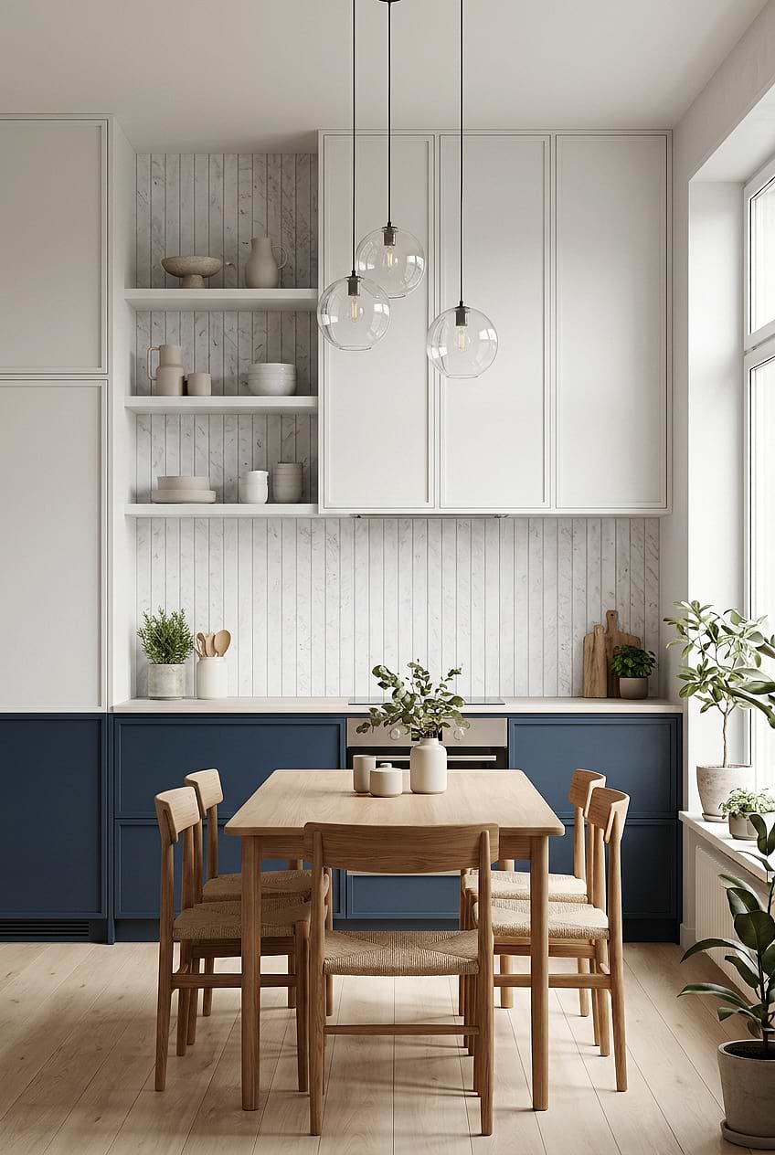 Carrara Marble Vertical Backsplash Blue Kitchen BA1077