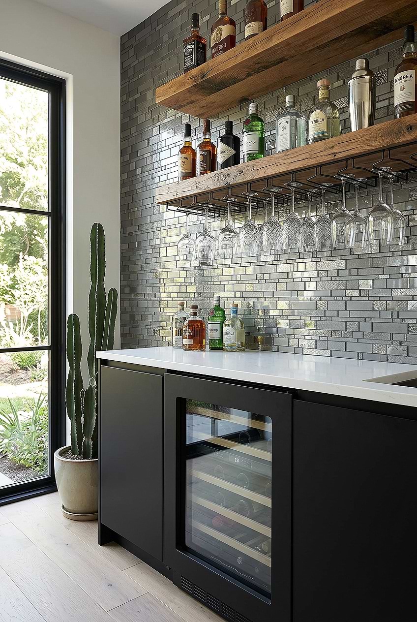 Charcoal Glass Mosaic Home Bar Backsplash BA7018