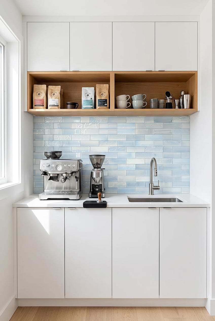 Cloud Blue Glass Coffee Bar Backsplash BA5560