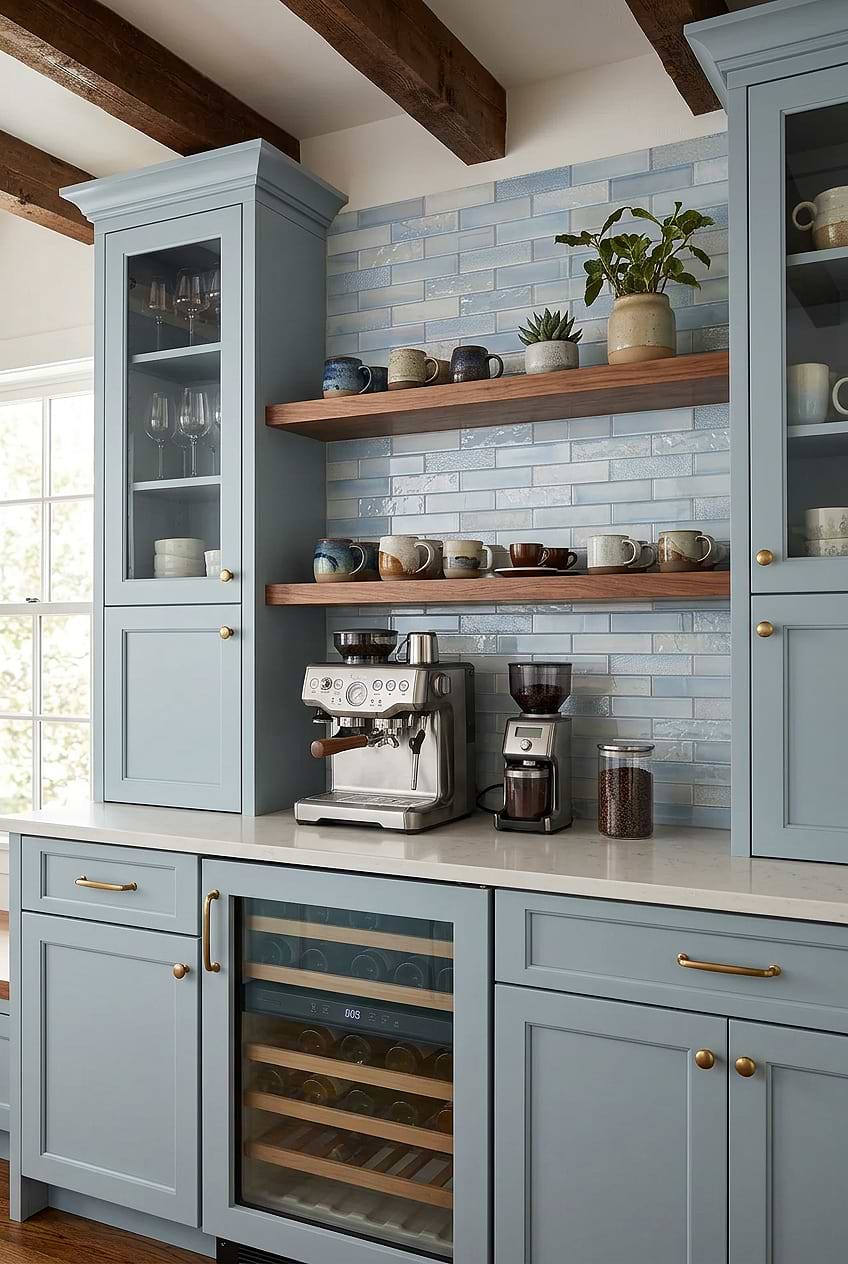 Cloud Blue Glass Coffee Bar Backsplash BA5560