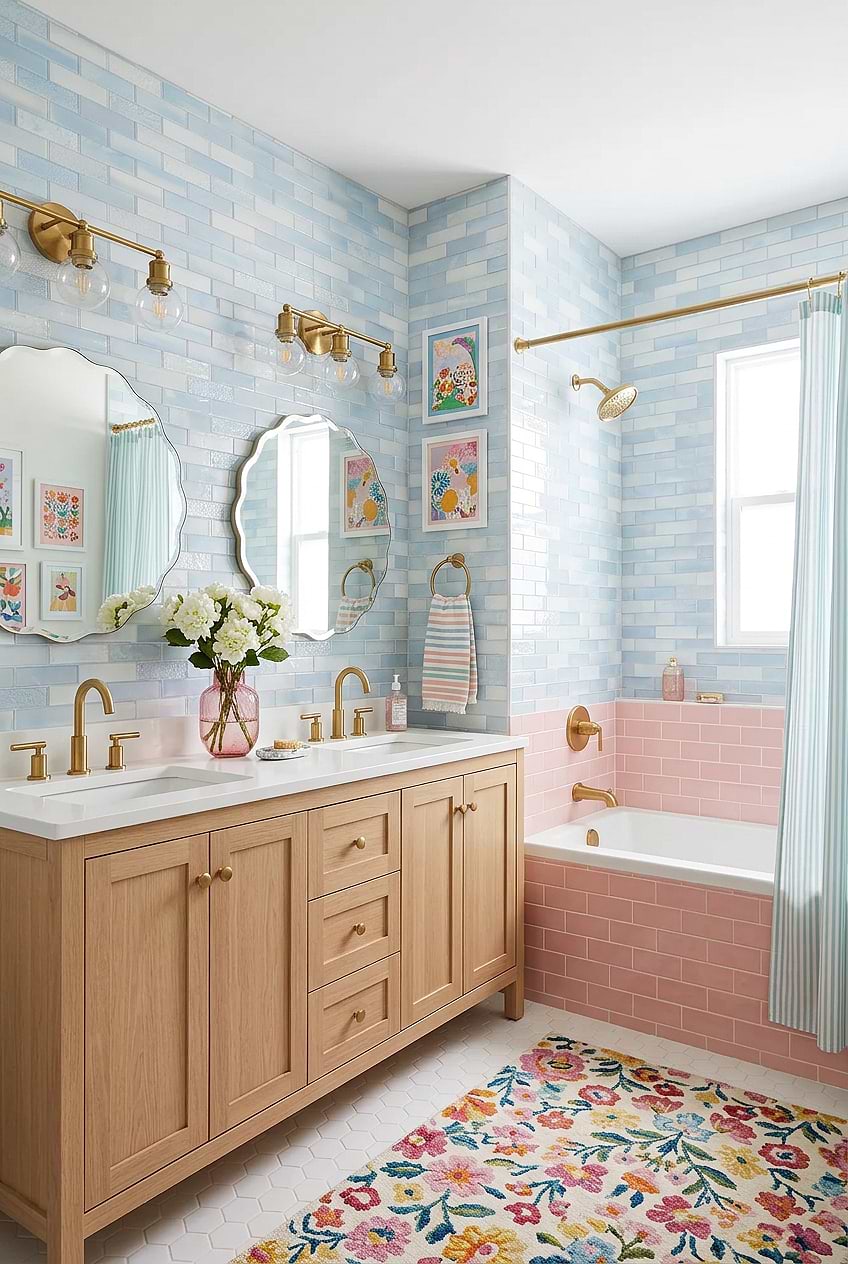 Cloud Blue Glass Girls Bathroom Wall Tile BA5560