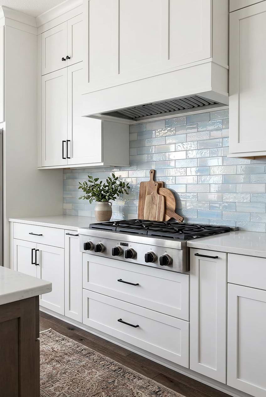 Cloud Blue Glass Kitchen Backsplash BA5560