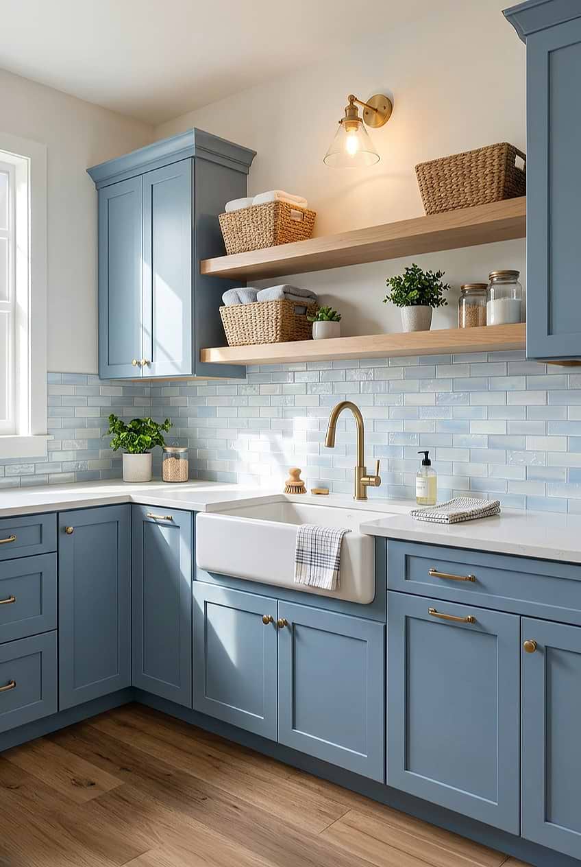 Cloud Blue Glass Kitchen Backsplash BA5560
