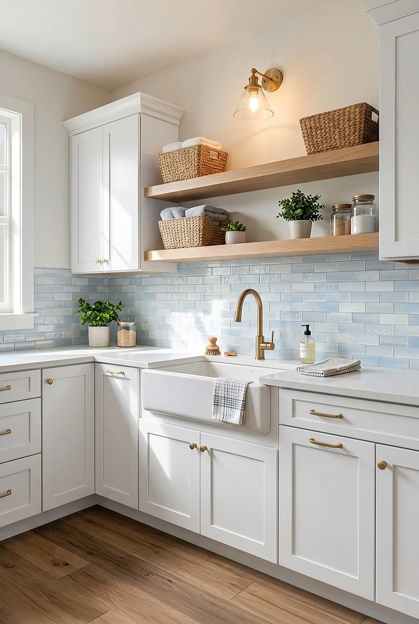 Cloud Blue Glass Laundry Backsplash BA5560