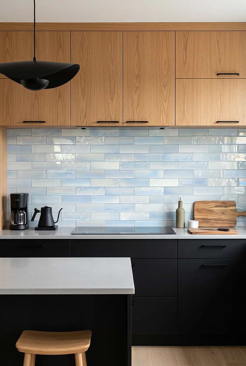 Cloud Blue Glass Subway Backsplash BA5560