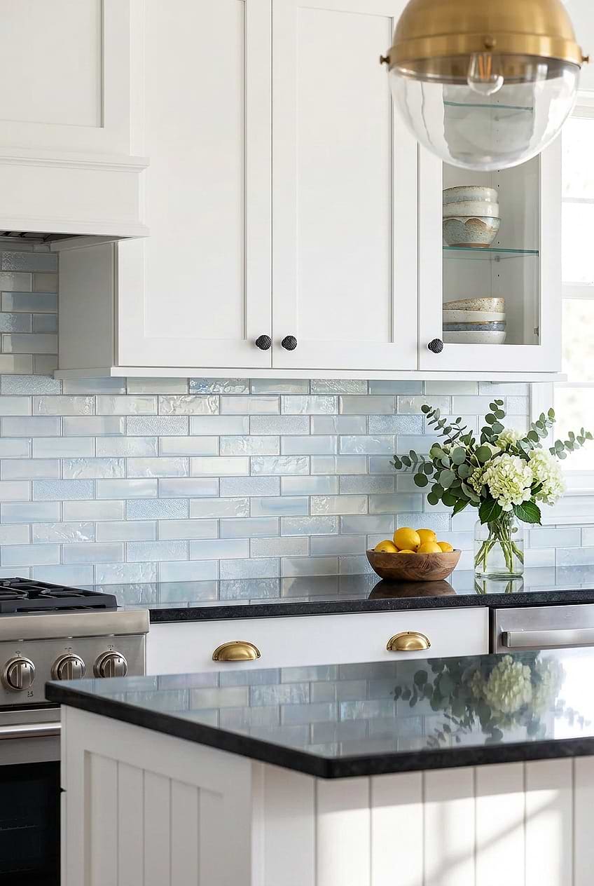 Cloud Blue Glass Subway Kitchen BA5560 Cloud Blue Glass Subway Kitchen BA5560