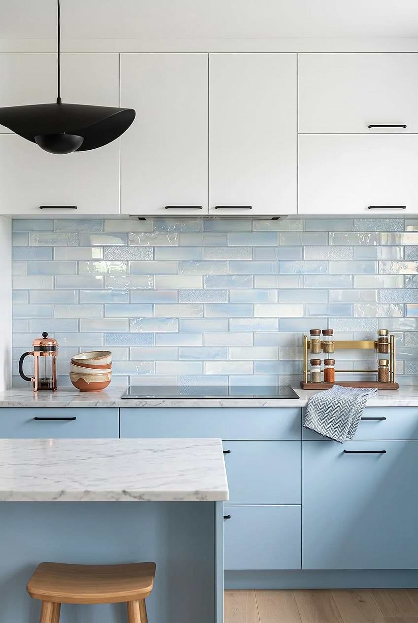 Cloud Blue Glass Subway Kitchen Backsplash BA5560