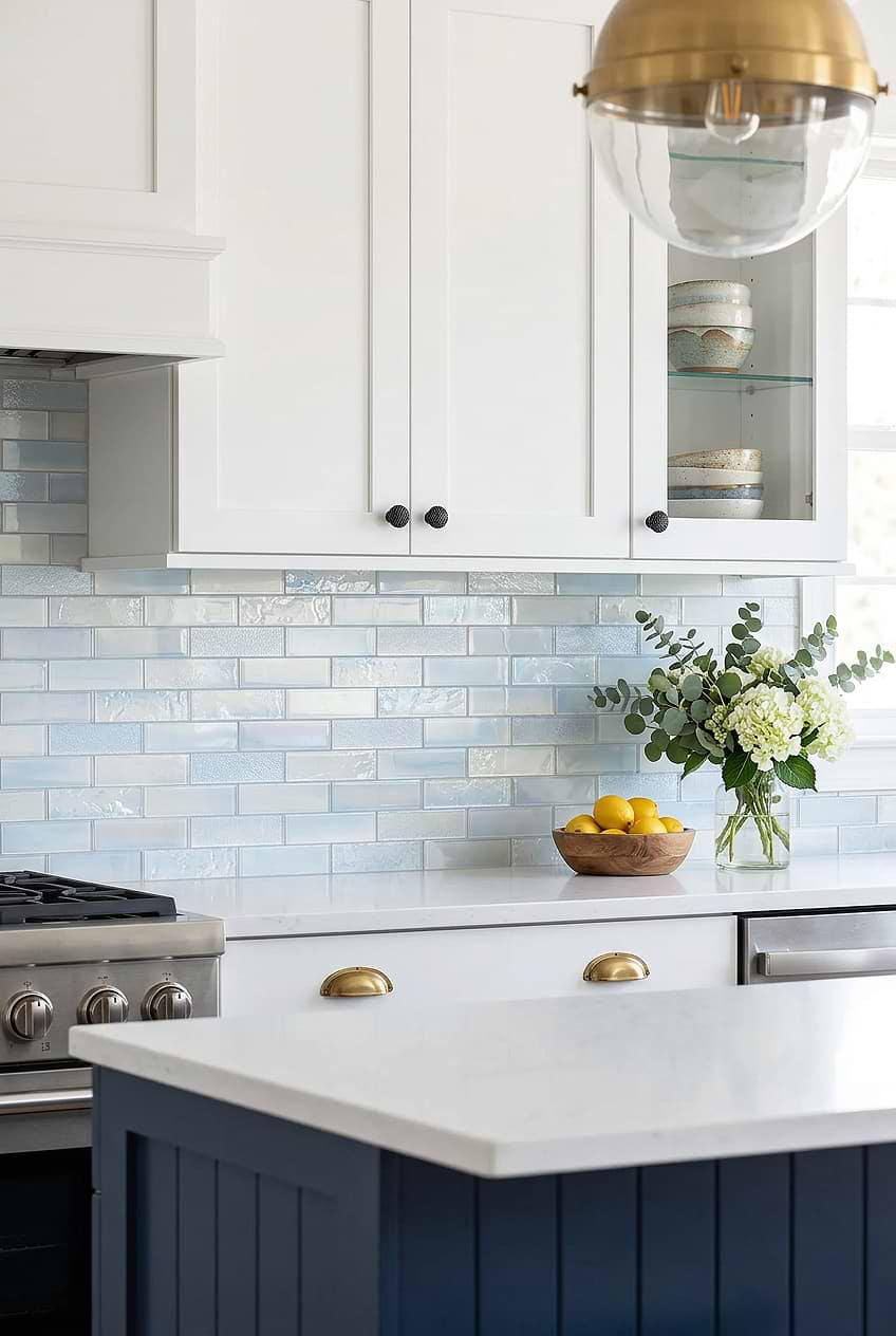 Cloud Blue Glass Subway Kitchen Backsplash BA5560