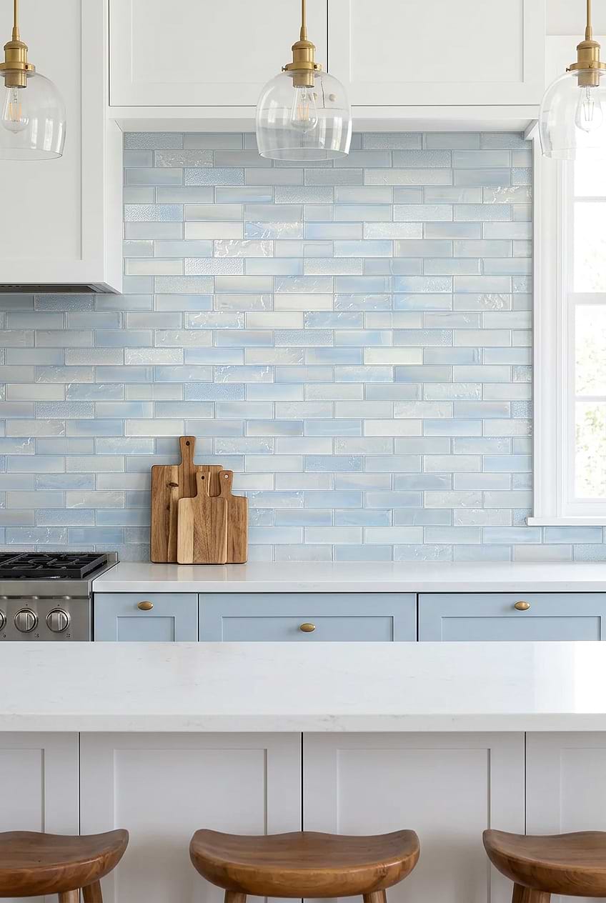 Cloud Blue Glass Subway Kitchen Tile BA5560