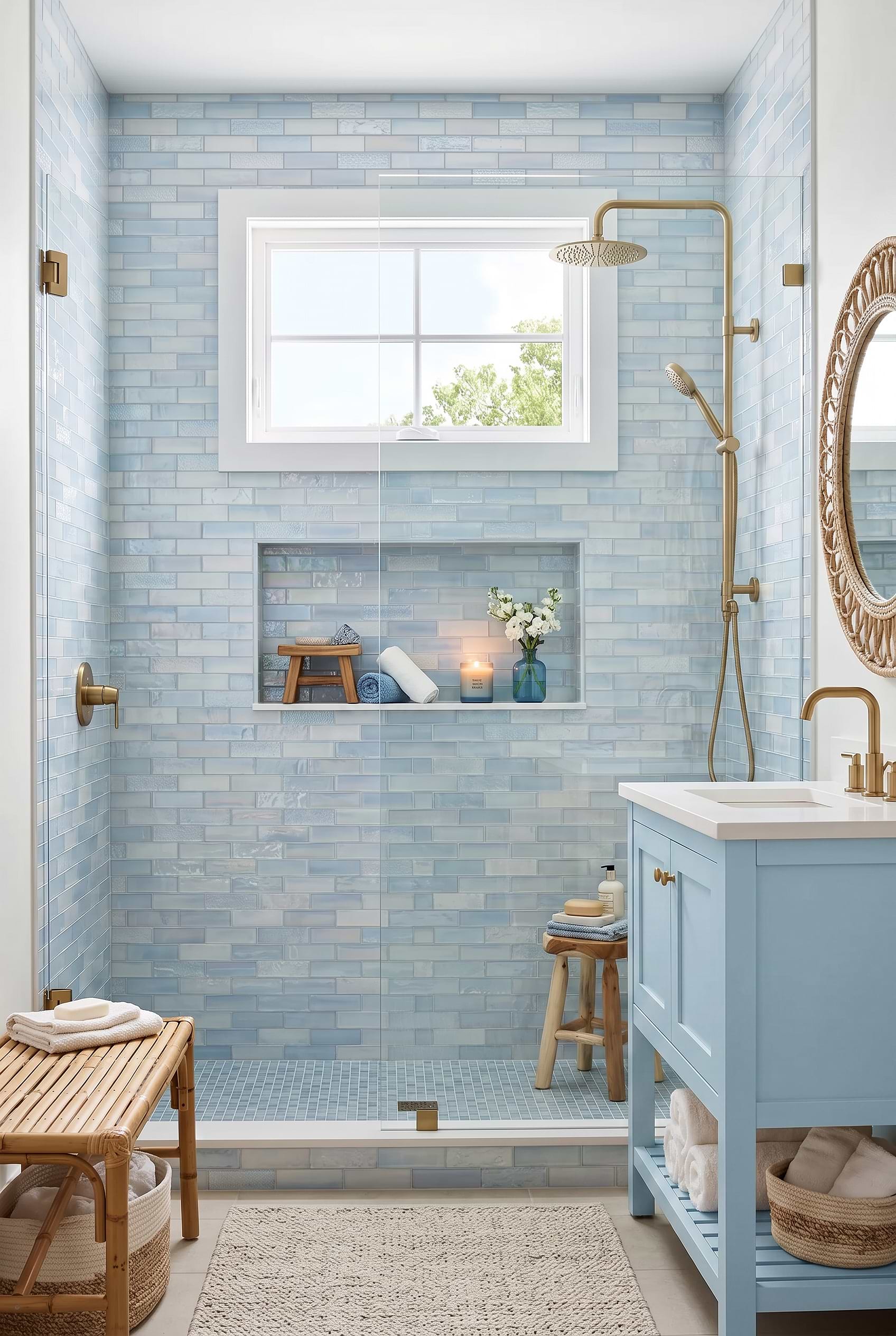 Cloud Blue Glass Subway Shower Tile BA5560