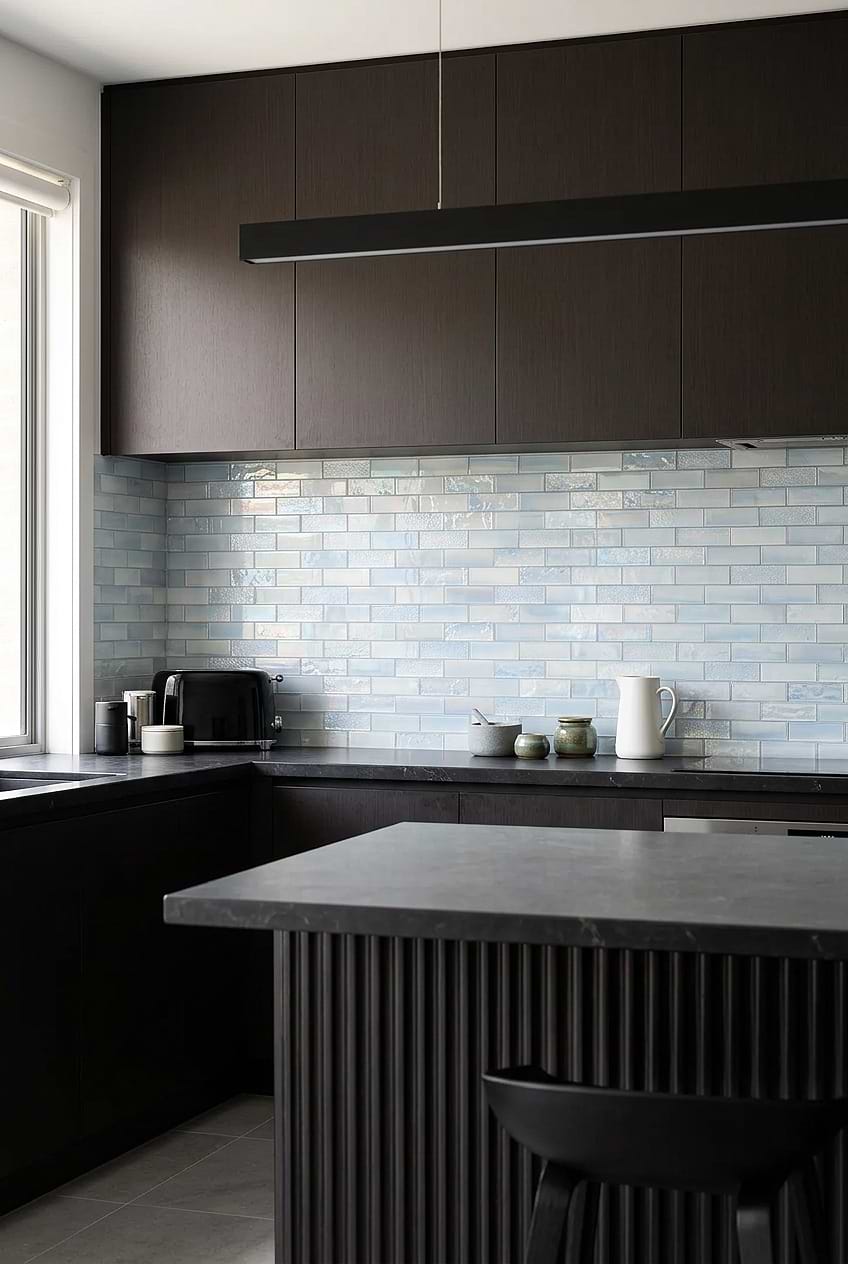Cloud Blue Glass Tile for Dark Kitchen BA5560