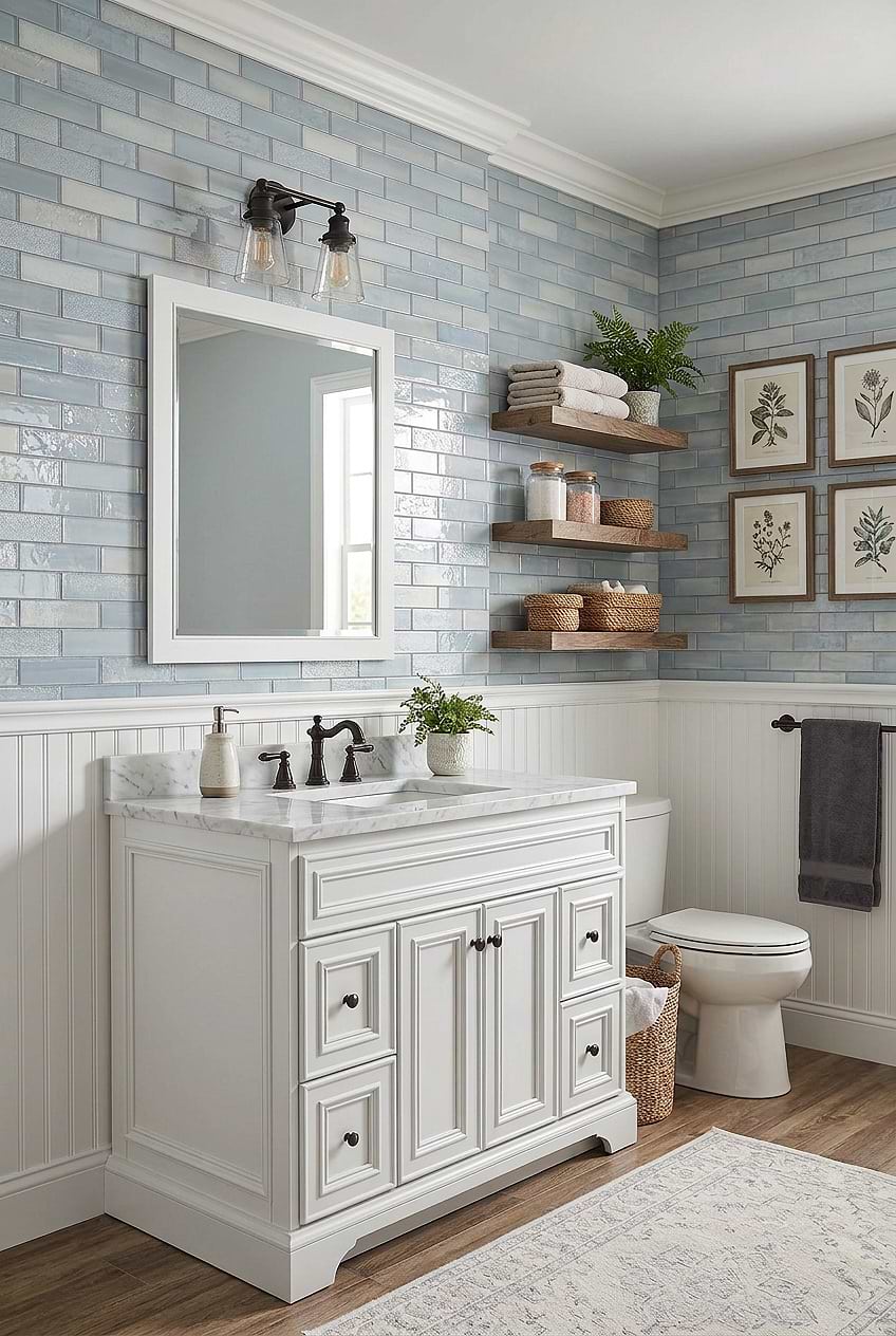 Cloud Blue Subway Tile White Vanity BA5560
