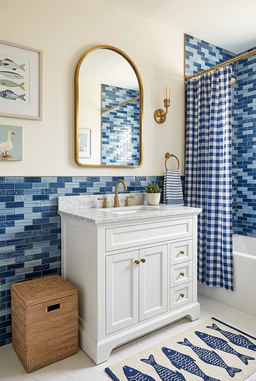 Coastal Blue Glass Subway Tile Boys Bathroom BA5530