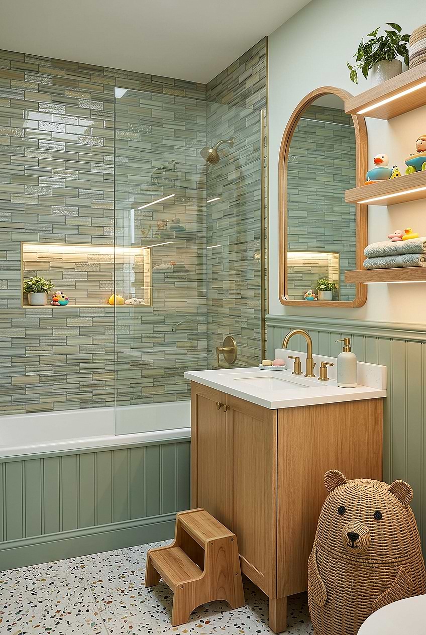Coastal Glass Shower Tiles for Boys Bathroom BA5565