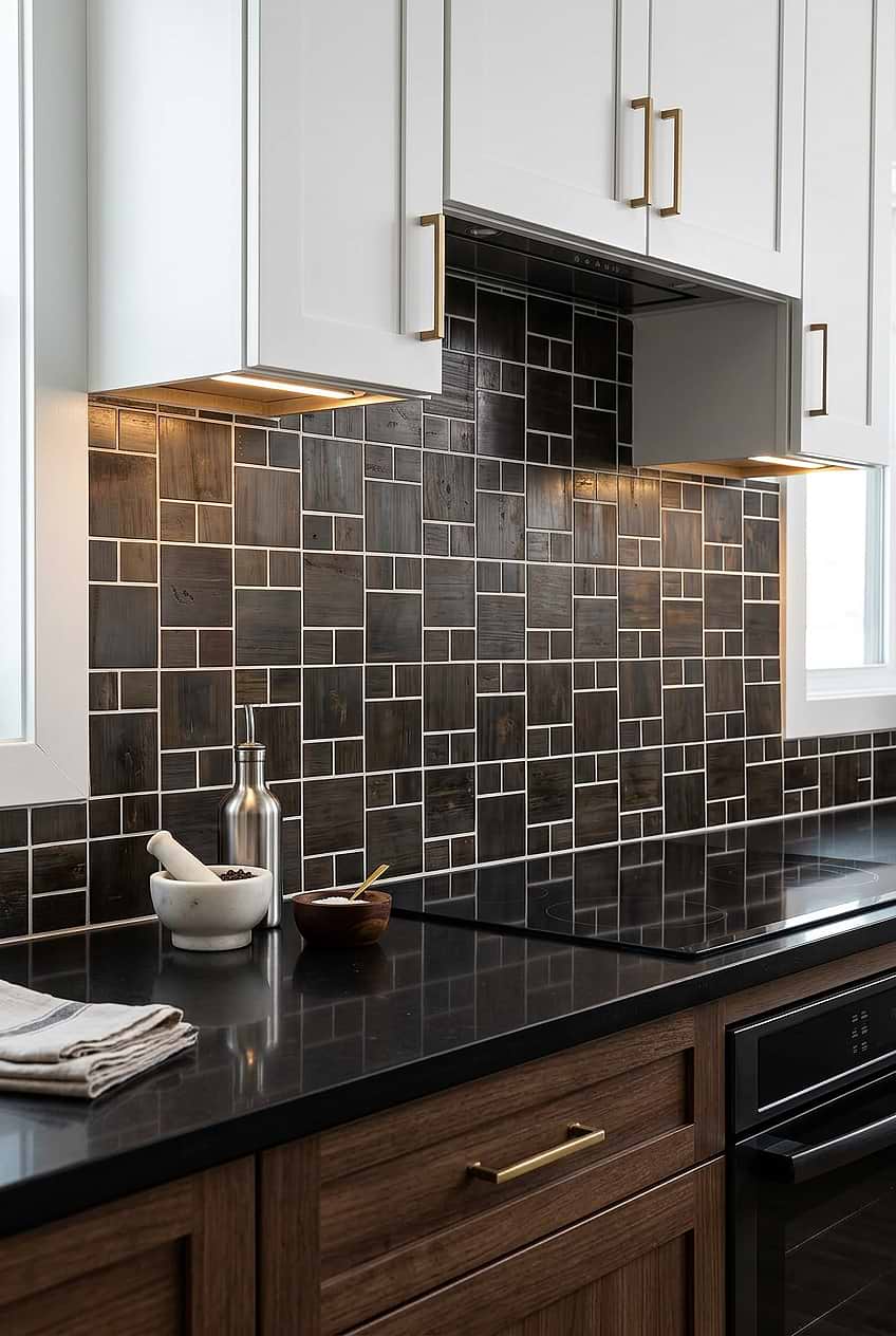Copper Metal Geometric Kitchen Tile BA1114