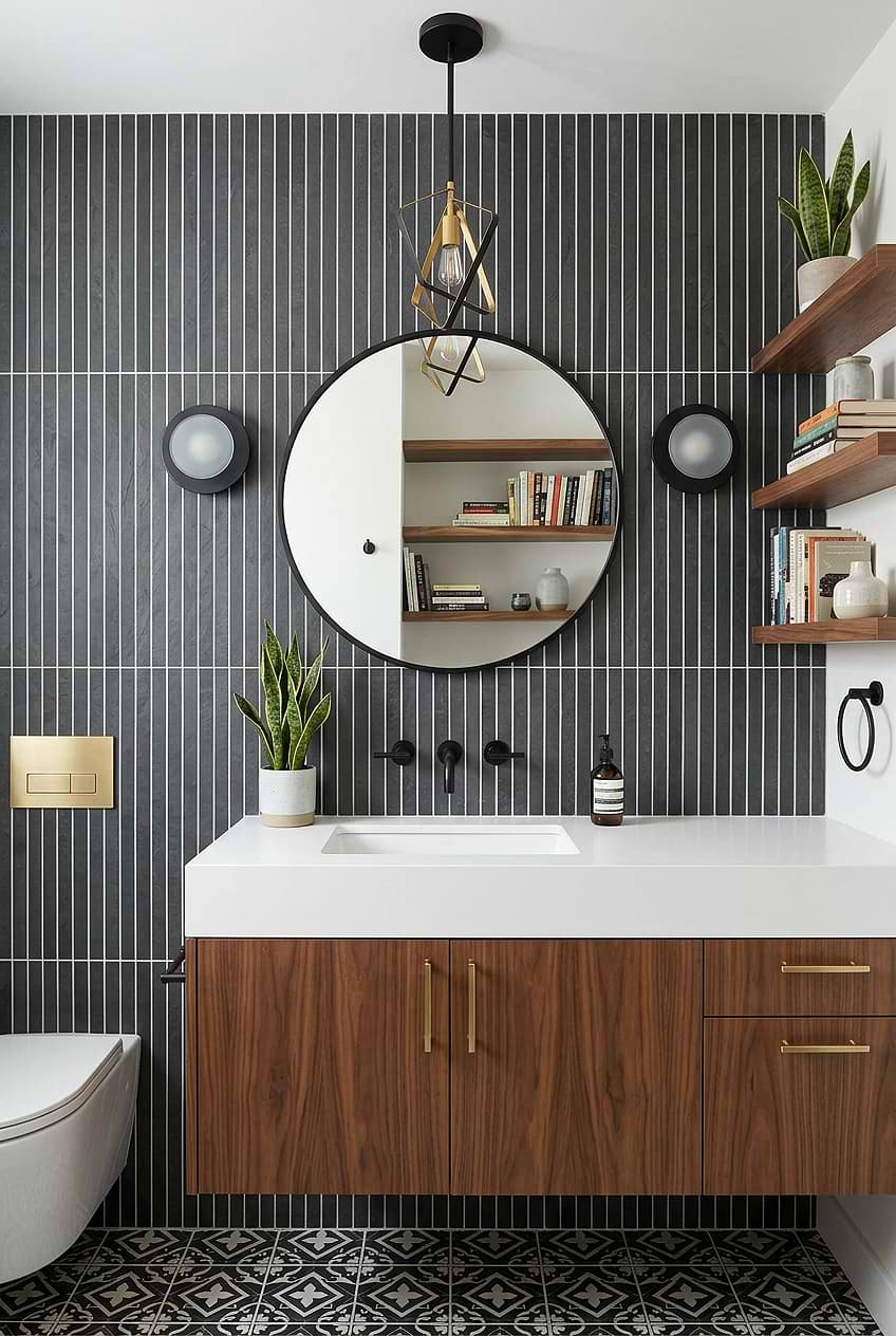 Dark Gray Slate Tiles for Modern Boys Bathroom BA1081