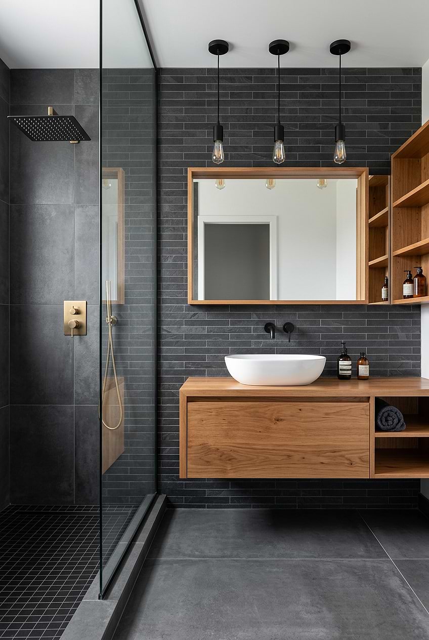 Dark Gray Subway Slate Tile Bathroom Wall BA1045 Dark Gray Subway Slate Tile Bathroom Wall BA1045