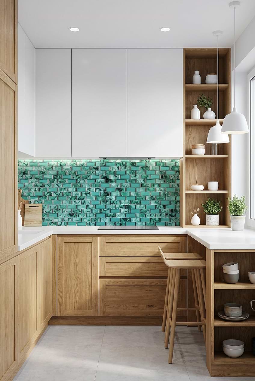 Emerald Glass Subway Tile Kitchen BA8013
