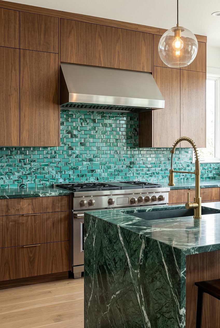 Emerald Green Beveled Glass Kitchen Backsplash BA8013
