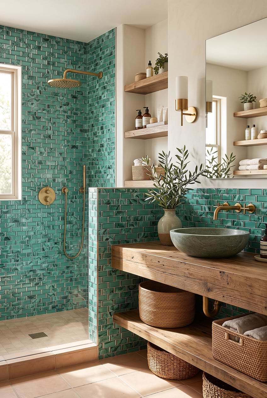 Emerald Green Beveled Glass Subway Tile BA8013