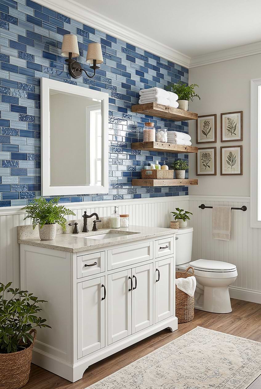 French Country Bathroom Ideas with Blue Glass Tiles BA5530 French Country Bathroom Ideas with Blue Glass Tiles BA5530