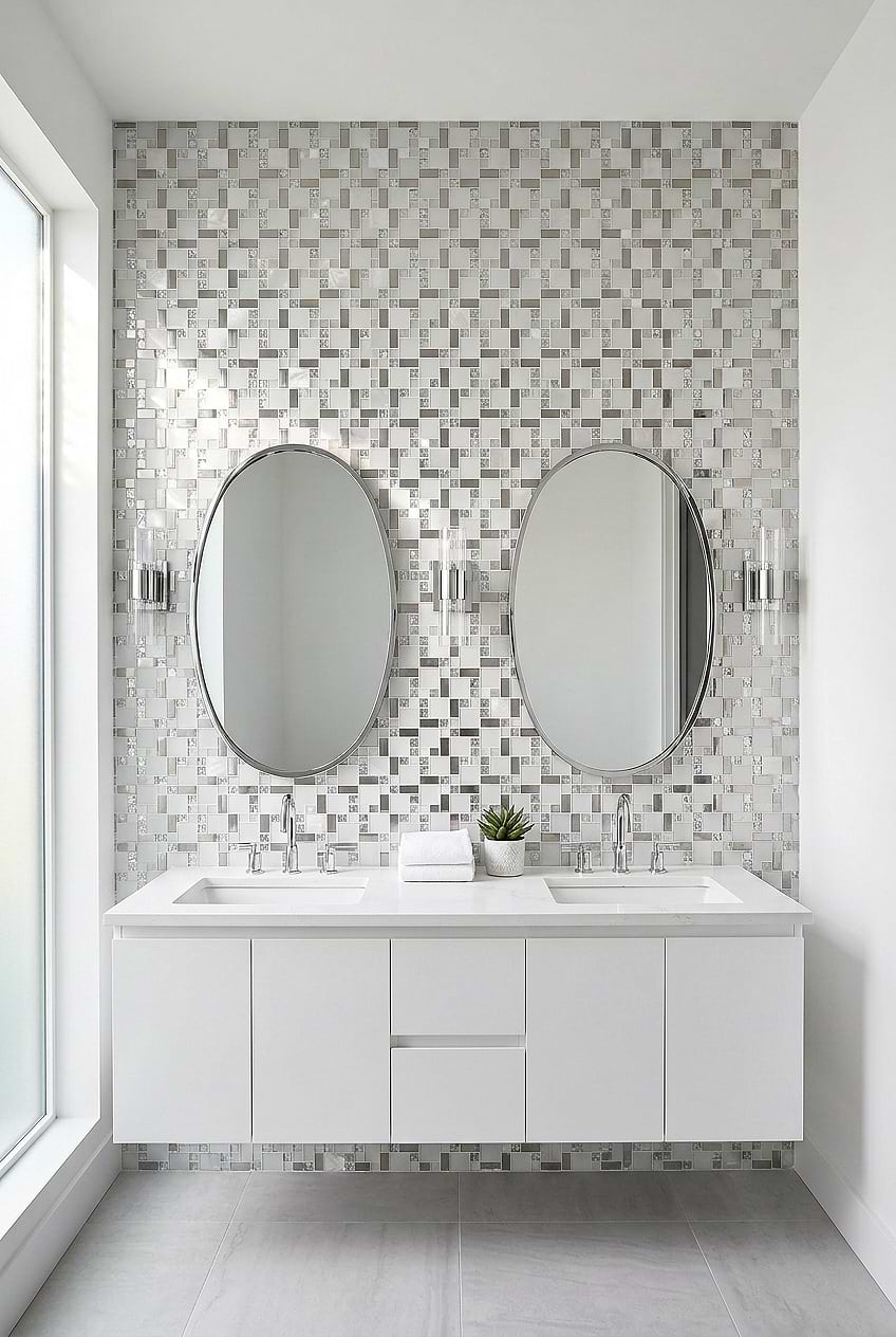 Glass Metal Square Mosaic for White Bathroom BA1138
