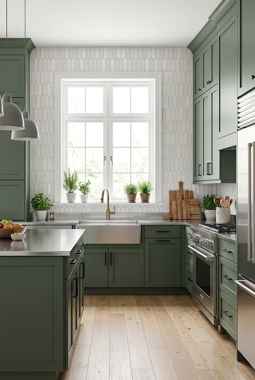 Glass Picket Backsplash with Steel Countertops BA6701