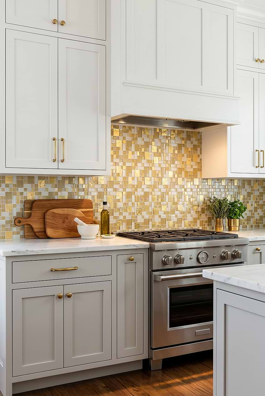 Gold Glass Metal Mosaic Backsplash BA1139
