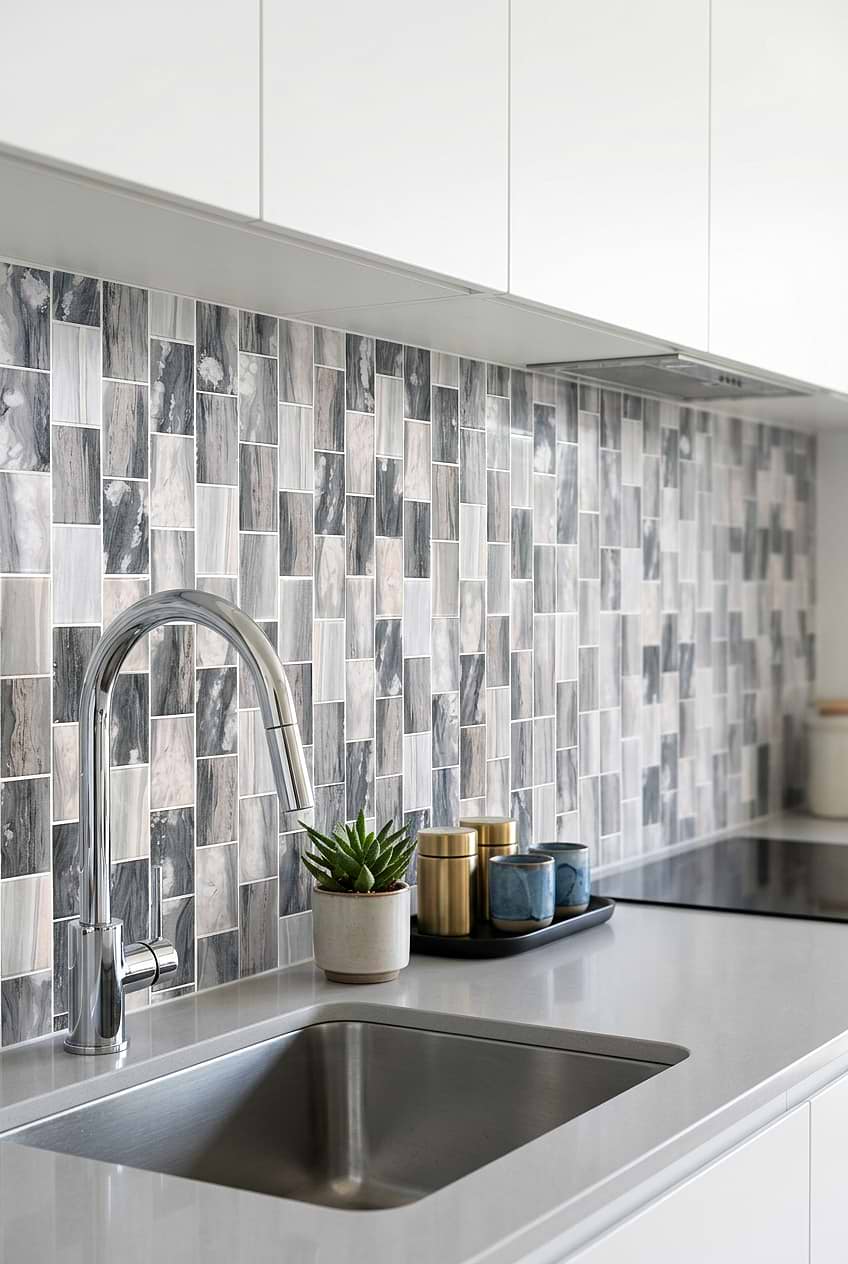 Gray Beige Glass Subway Kitchen Backsplash BA8009