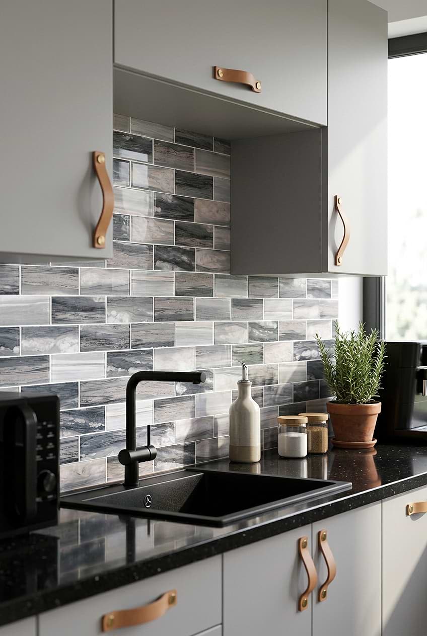 Gray Beige Glass Subway Kitchen Backsplash BA8009