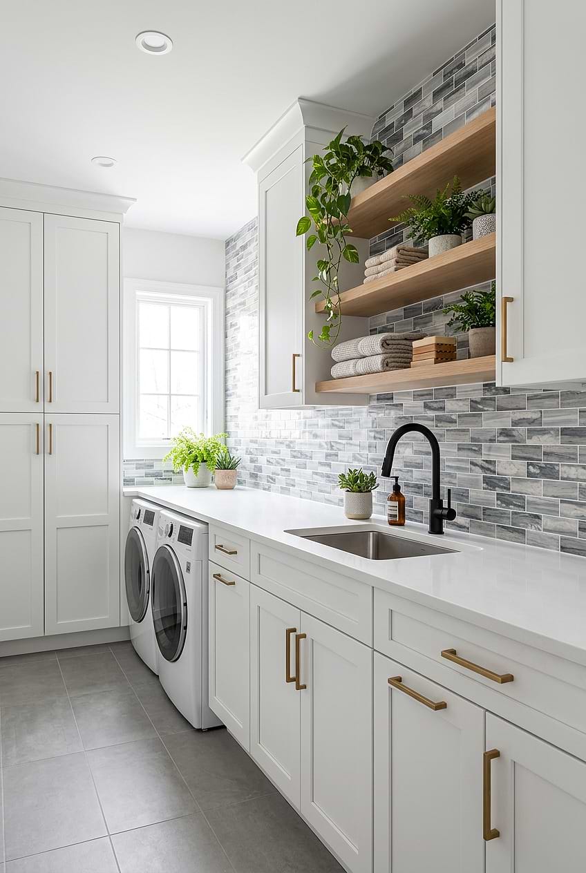 Gray Beige Glass Subway Laundry Room Backsplash BA8009