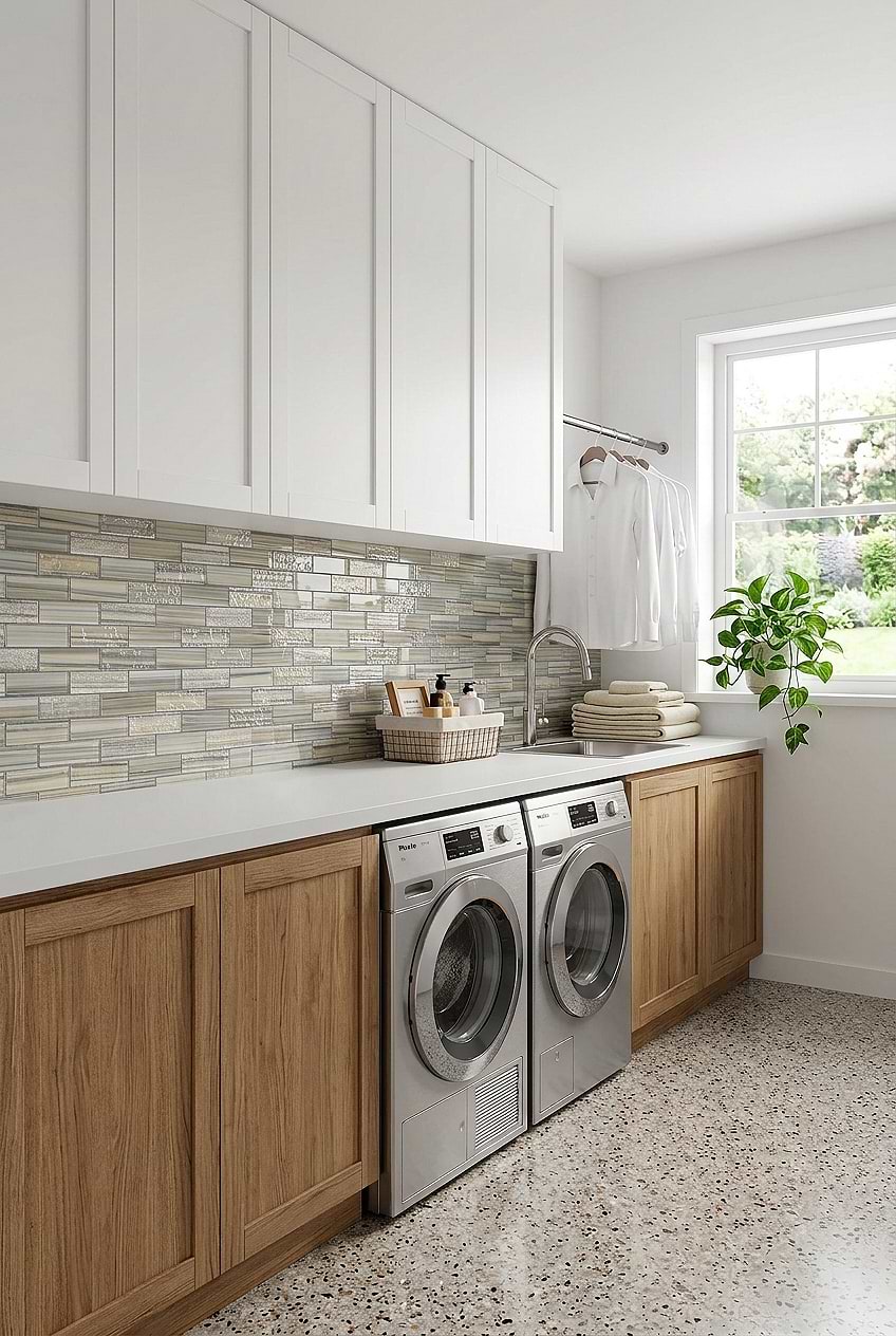 Gray Blue Glass Laundry Room Tile BA5565